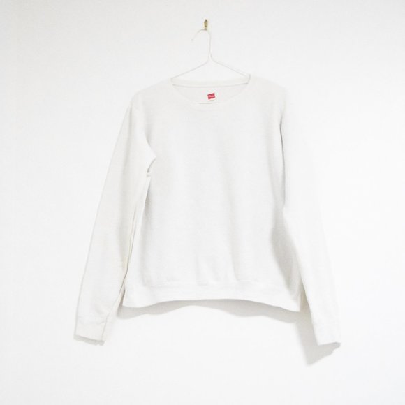 HANES White Classic Cotton Blend Sweatshirt | Size S - Picture 2 of 6